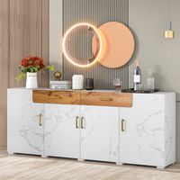 Credenza, mobile da cucina, mobile portaoggetti, 208 x 39,5 x 80 cm, cassettiera con 4 ante, 2 cassetti, buffet bianco OKWISH