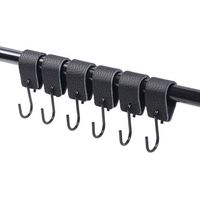 Hook Leather 6 Pcs, 304 Stainless Steel Hooks, Hooks with Leather Band, S Hook for Hanging Camping Lights, Clothes, Towels, Kitchen