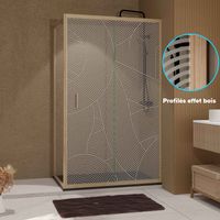 Porta Doccia Scorrevole e Parete Laterale 120x90 - Stile Arrotondato Japandi - Profili Effetto Legno