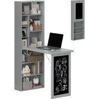 Scrivania PC Pieghevole con Libreria a 9 Ripiani e Metallo, 98x51x153 cm, Grigio
