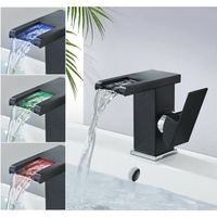 Modern Design Waterfall Bathroom Faucet Black Sink Faucet LED Durable Adjustable Hot and Cold Water