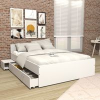 Bett TWIST 160x200 cm + 1 Nachttisch + 1 Schublade / Weiß / 201x164x65 cm