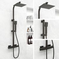 Biubiubath Bathroom shower thermostatic mixer shower square black faucet set adjustable