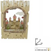 De'cor a' cadre en bois Due Esse Paysage de Noel avec lumie'res arbres maisons et rennes 29x20 cm De'corations de Noel avec piles