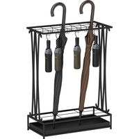 Portaombrelli con Vaschetta per l'Acqua, 21 Fori e 24 Ganci per Ombrello, in Acciaio, 50x24x68 cm, Nero