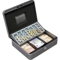 Arregui – Caisse à monnaie en acier 30 cm – Compartiment pièces et billets – Transportable avec clé – Résistante aux chocs – Couleur gris graphite