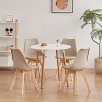 Wokaka Lote de Mesa y Sillas de Comedor - Mesa de Comedor Moderna (80 cm Blanca) - 4 Sillas (Beige) - Escandinavas