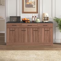 Küchenschrank Sideboard mit 3 Schubladen & verstellbaren Einlegeböden, 160cm Kücheninsel mit Betonoptik-Arbeitsplatte, Walnuss-Optik, 76,5x160x37cm