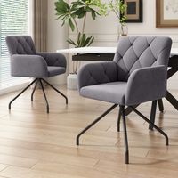 Ensemble de 2 chaises de salle à manger à motif losange, fauteuil rembourré avec 4 pieds en métal, fauteuil lounge moderne, chaise de salon pour chambre à coucher, soutien lombaire, velours, gris [ANC