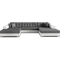 Canapé panoramique convertible 355 cm – Tissu gris foncé et simili cuir blanc – Ultra confortable – Livré monté – Meubler Design