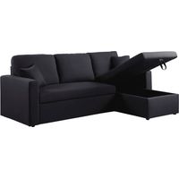 Habitat Et Jardin – Canapé d'angle convertible 3 places noir – Dimensions 221 x 145 x 85 cm – Tissu lin – Couchage 192 x 137 cm – Espace de stockage