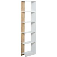 Mobiletto Scaffale Stretto a 5 Ripiani, Scaffale Portaoggetti Salvaspazio Moderno in Legno, Libreria per Bagno, Soggiorno, Camera da Letto, Studio e Ufficio, 45x21x170 cm, Rovere e Bianco