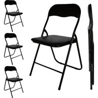 Chaise pliante en métal noire rembourrée avec revêtement en similicuir – Lot de 4 – Chaise pliante de cuisine avec dossier
