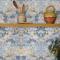 Papier peint intissé William Morris Strawberry Thief Soft Blue 1005 x 52cm Bleu