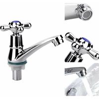 Robinet de lavabo à poignée unique, robinet mitigeur à eau froide, robinet d'eau froide, robinet d'évier de salle de bain, robinet de vestiaire chromé à poignée croisée avec filtre, Ensoleillé