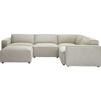 Divano ad angolo modulabile 5 posti e pouf in tessuto effetto velluto testurizzato beige SPLIT