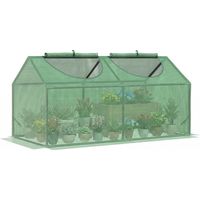 Serre de jardin mini serre 2 fenêtres enroulables couverture en PE haute densité 140 g/m² 120 x 60 x 60 cm vert foncé