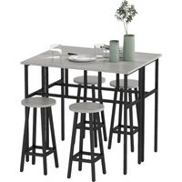 Set da Bar 6 Pezzi con 4 Sgabelli da Bar e 2 Tavoli Alti in Legno Truciolato e Acciaio per Cucina e Soggiorno, Grigio