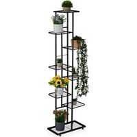 Relaxdays Blumenregal, 8 Ablagen für bis zu 9 Blumen- & Pflanzentöpfe, Metall, Pflanzentreppe, 142x45x22 cm, schwarz