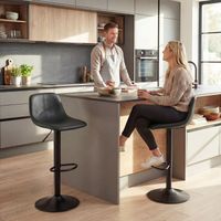 Lot de 2 tabourets de bar, chaises de bar hauteur réglable, dossier et repose-pieds, pivotant 360°, pieds en acier, noir