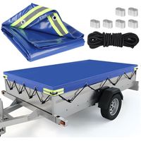 Voiture Bâche de Remorque Étanche, 140 115 8cm Bache Remorque, ImperméAble Protection Plate, avec 6m Corde de bâche, pour de Nombreuses remorques de 134x 108cm/350kg/750kg,Bleu