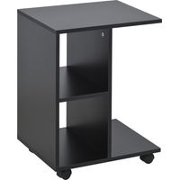 Mesa Auxiliar en Forma de C con Ruedas Estantes Abiertos para Salón Dormitorio 45x35x58 cm Negro