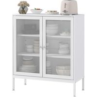 Aparador comedor mueble auxiliar puertas rejilla metálica estantes ajustable 80x37x92 cm blanco