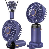 Ventilateur portable rechargeable par USB avec 5 vitesses,mini ventilateur de bureau pliable avec écran LED pour la maison, le bureau,la chambre à coucher, les voyages en plein air (Violette)