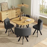 Ensemble table à manger 4 personnes 85x85 cm avec 4 chaises en lin, cuisine salle à manger, chêne et gris