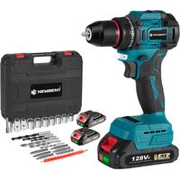Taladro atornillador de impacto 18V, 21 velocidades regulables, taladro inalámbrico, caja con dos baterías y 24 accesorios