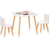 HOMCOM Mesa y Sillas Infantil Muebles Infantiles para Sala de Juego y Dormitorio de Niños Natural y Blanco