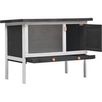 Clapier d'extérieur pour lapins, de plain-pied, en bois gris.