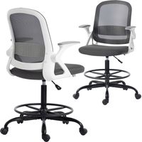 Silla de Escritorio de Malla Silla de Dibujo con Reposabrazos Abatibles Altura Ajustable Reposapiés Gris