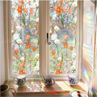 Film adhésif décoratif pour vitres à motif floral, film anti-UV statique sans adhésif (fleurs blanches), film pour vitres effet vitrail