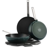 GreenPan Evolution Set di padelle, padelle e wok in ceramica non antiaderente anodizzata dura, 3 pezzi, senza PFAS, induzione, lavabile in lavastoviglie, forno, verde pino