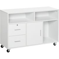 HOMCOM Mueble Auxiliar de Oficina Mueble Archivador con Ruedas Estantes y Cajones Armario Multiusos con Gran Almacenaje 100x35x65 cm Blanco