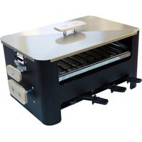 Barbecue à raclette charbon de bois – Grille en acier inoxydable 43x28 cm – 3 hauteurs réglables – 6 poêlons antiadhérents inclus – Imor