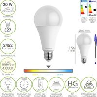 Bombilla Led Estandar Rosca E27. 20 Watt. Equivale A 150 Watt. 2452 Lumenes. Luz Neutra (4000º K.)