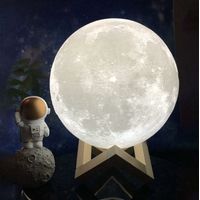 Lampe de chevet Lampe Lune 3D Taille Standard Veilleuse Lune Lumière 3 LED Couleurs avec Support en Bois & Télécommande/Tactile et Rechargeable USB Diamètre 15 cm - 15 cm-3 couleurs