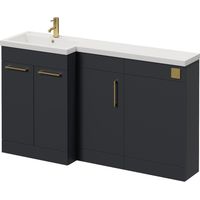Napoli 390 Gloss Grey 1500mm 3 Door Vanity Unit Toilet Suite with Left Hand Square Lucia Basin - 1500mm - Brushed Brass 160mm HandleWithout Kingston Toilet Pan