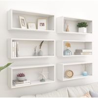 Lot de 6 Étagères cube murales Étagères flottante Support mural stable, pour Salon Blanc 60x15x23 cm Aggloméré NAJO2946