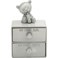 Tooth Box Metal Cute BearShape Storage Case with 2 Drawers for Children Growth Memorial Gift Jewelry Collection(Ancient Tin )