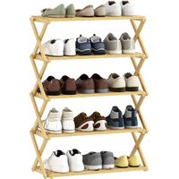 Mobile per Scarpe Pieghevole a 5 Livelli Pronto all'Uso, in Bambù, 60x29x88 cm, color Legno
