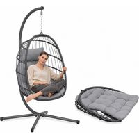 Poltrona Sospesa Da Giardino Richiudibile Con Cuscini Imbottiti In Acciaio Zincato E Effetto Rattan - Portata 160kg