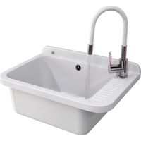 Évier Technique - Grand Bac Blanc - 58,4x38x26 cm - Résistant Chimique - Avec Siphon et Robinet - Negra