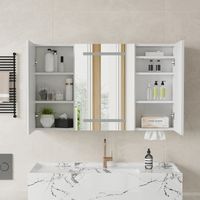 Armoires de Salle de Bain avec Miroir Salle de Bain avec Rangement 100×60×13.5cm,3 températures de couleur à intensité variable, BainMiroir LED fonction désembuage, avec étagère Réglable,Prise et USB