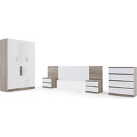 Dormitorio Completo: Armario 3 Puertas + Comoda + 2 Mesitas de Noche + Cabecero, Blanco