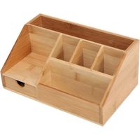 Caja de almacenamiento de madera de bambú para escritorio, caja de almacenamiento para cosméticos en el hogar y la oficina.