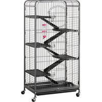 Yaheetech Gabbia per Coniglio Nano da Interno Esterno a 5 Ripiani Animali Domestici Grande in Metallo con 4 Rotelle Orientabili 64 x 43 x 131 cm Nera