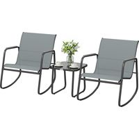 Conjunto jardín 3 piezas 2 sillas mecedoras mesa encimera vidrio estructura acero gris patio